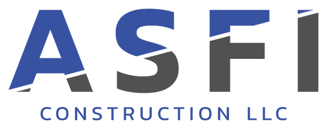 ASFI Construction LLC white logo featuring blue and gray modern lettering